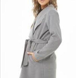 Forever 21 Drape Front Wrap Coat Cardigan Grey